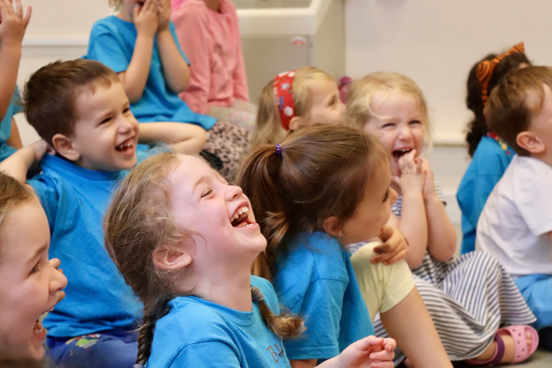 Young performers laughing at a Big Time holiday camp